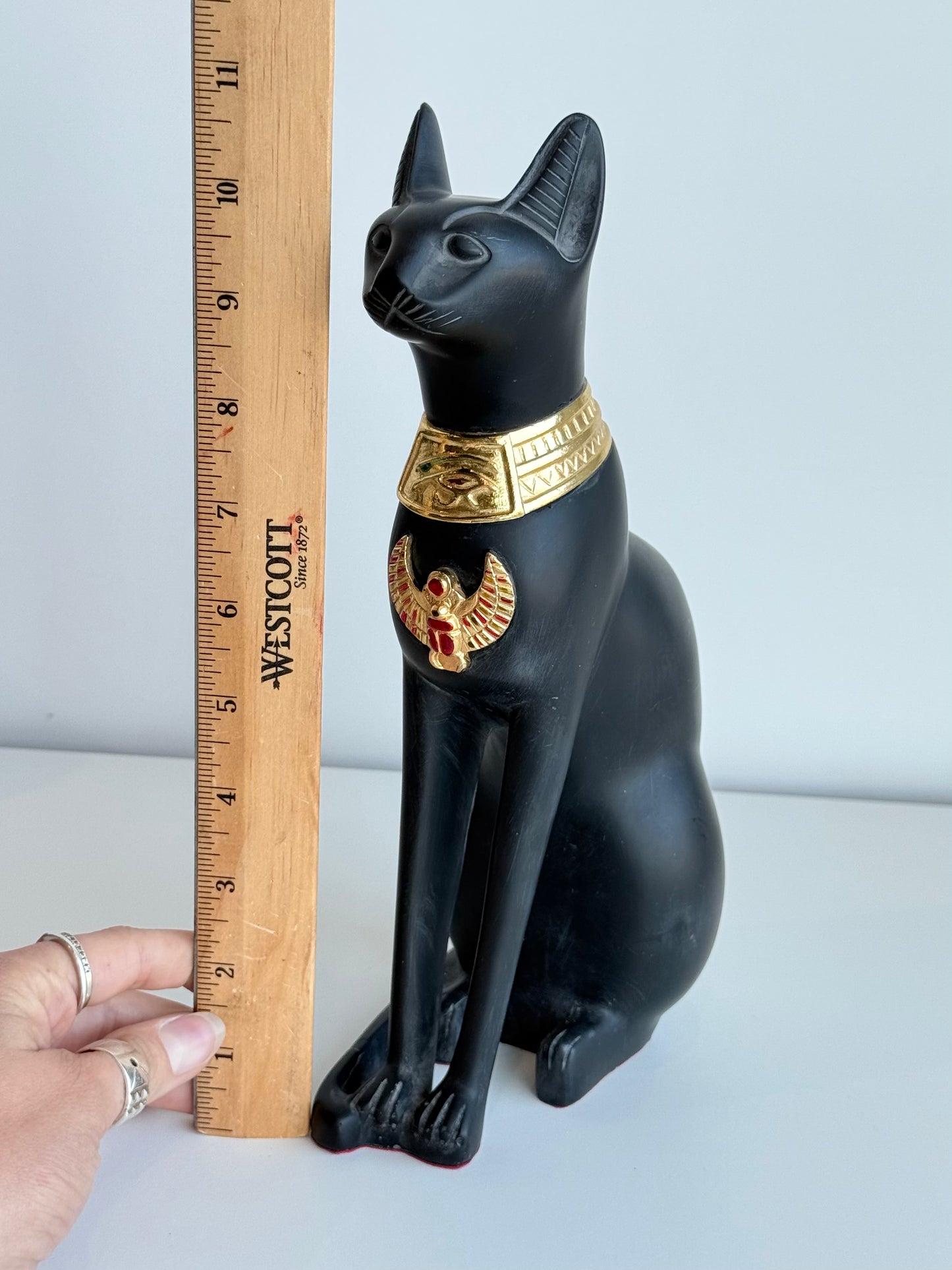 Bastet Statue – Gypsum with Basalt & Gold Tones