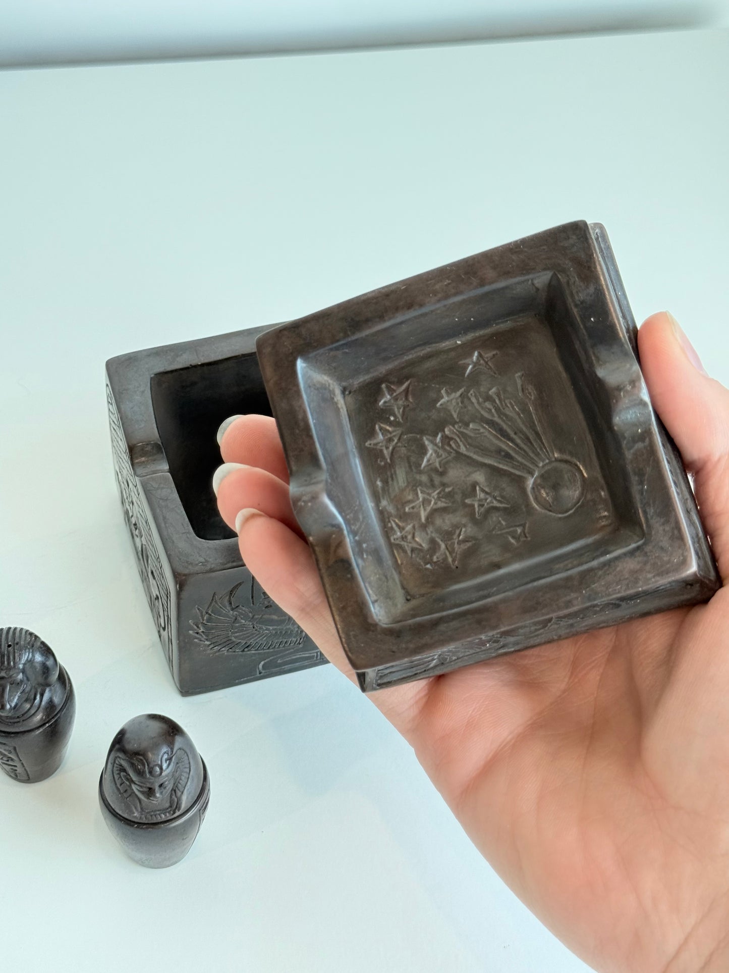 Egyptian Canopic Jar Set with Storage Box – Gypsum - Basalt