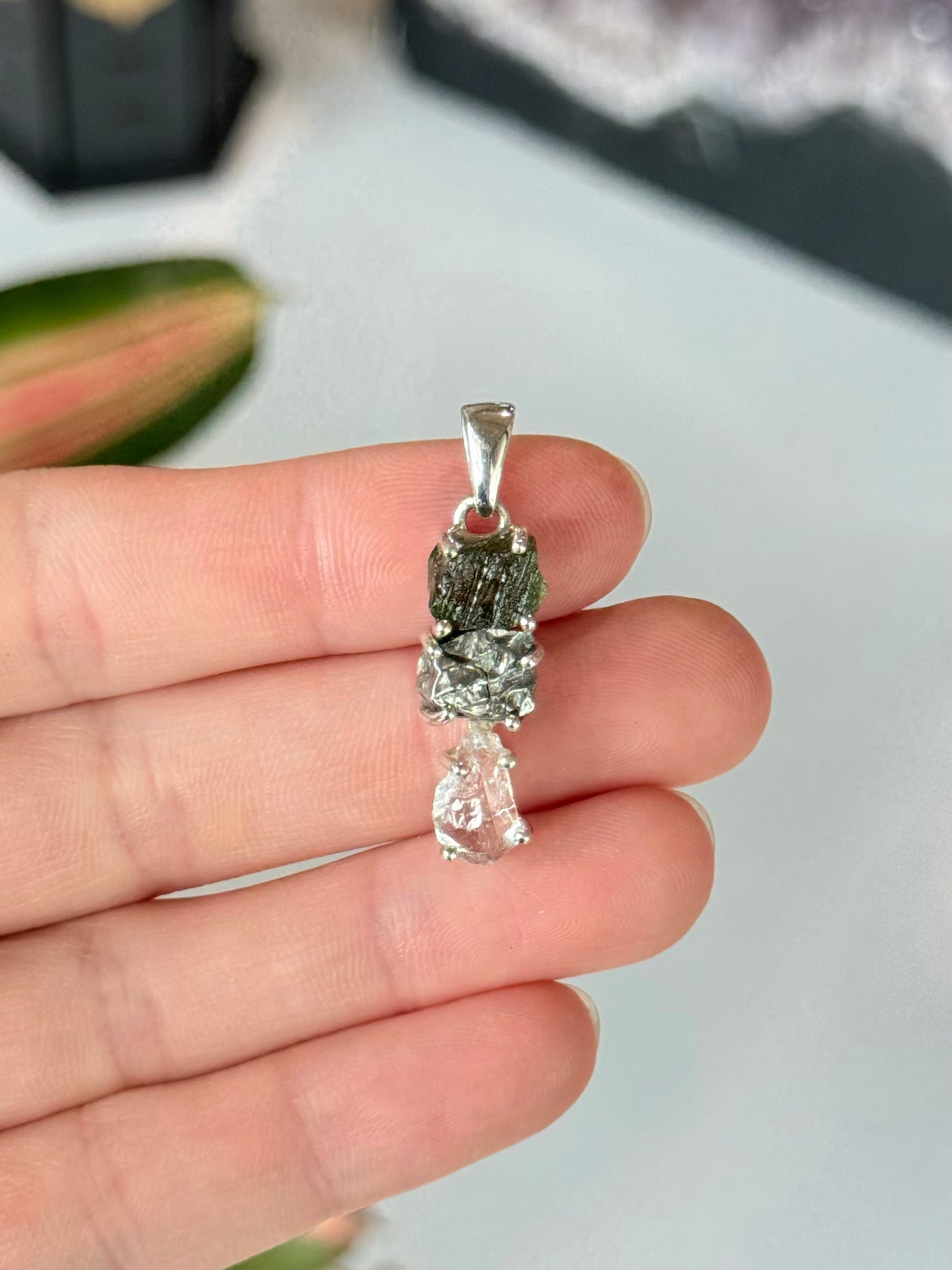 Moldavite, Campo del Cielo & Herkimer Diamond Trilogy Pendant