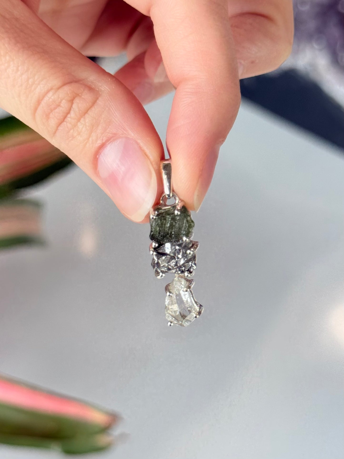 Moldavite, Campo del Cielo & Herkimer Diamond Trilogy Pendant