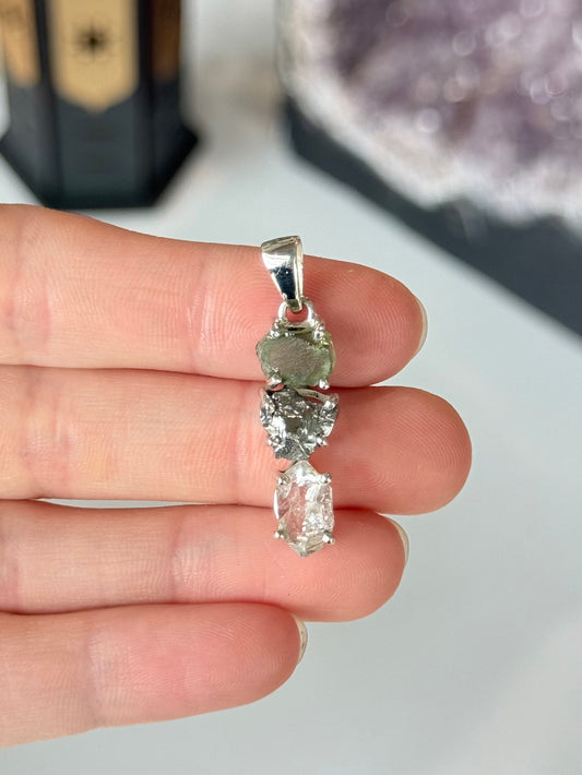 Moldavite, Campo del Cielo & Herkimer Diamond Trilogy Pendant