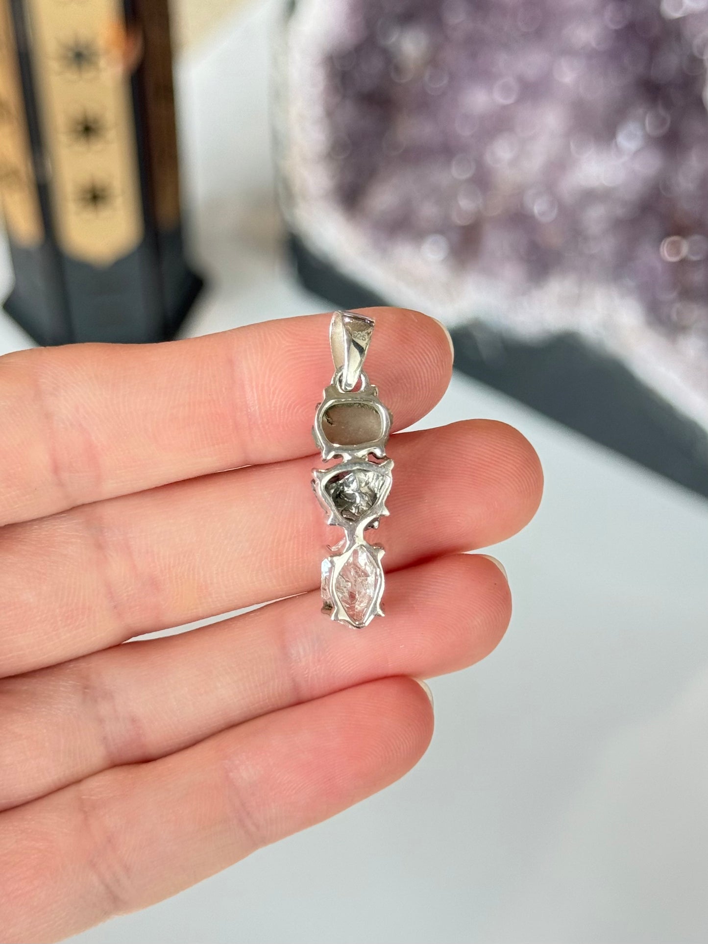 Moldavite, Campo del Cielo & Herkimer Diamond Trilogy Pendant