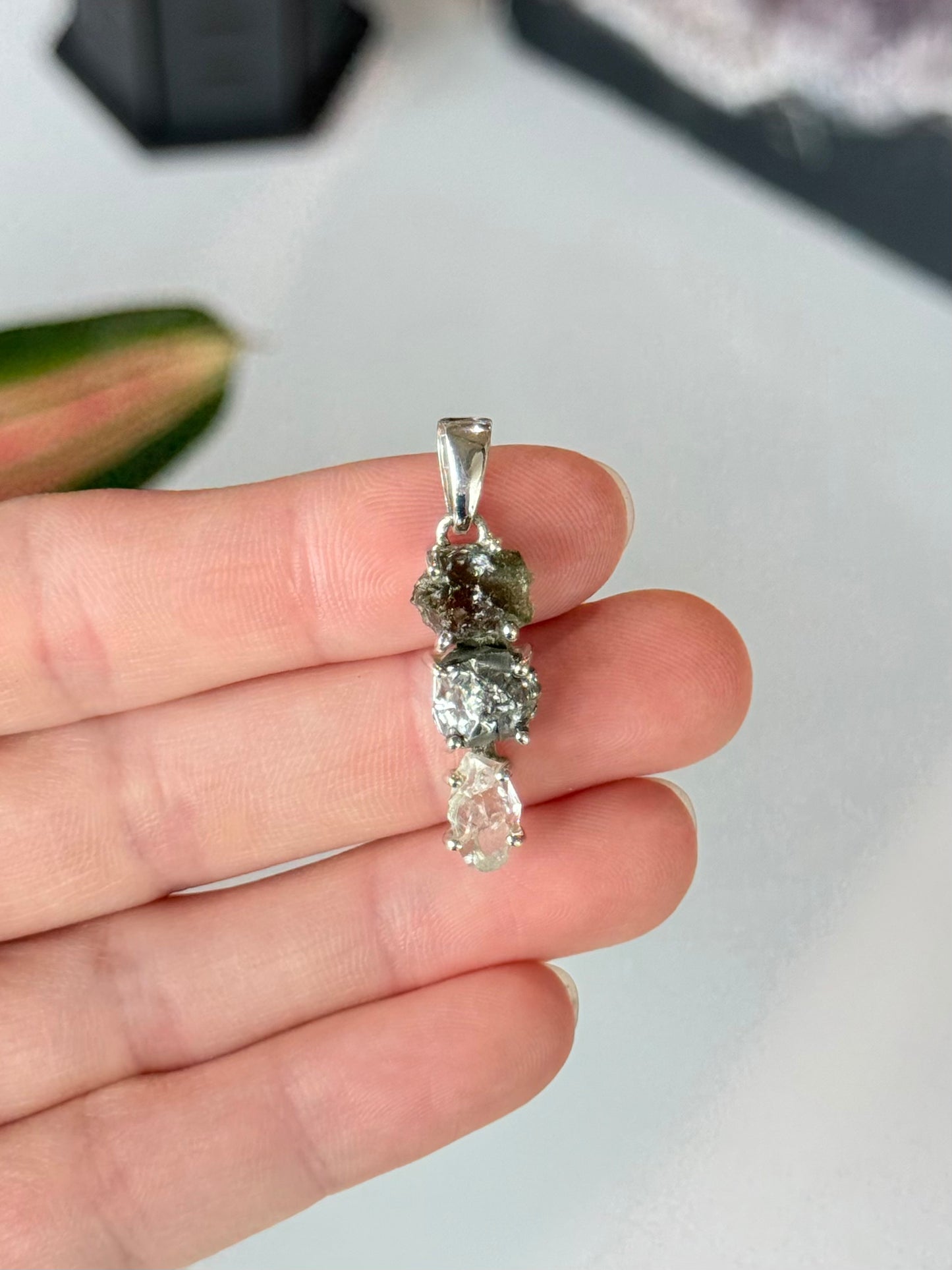 Moldavite, Campo del Cielo & Herkimer Diamond Trilogy Pendant