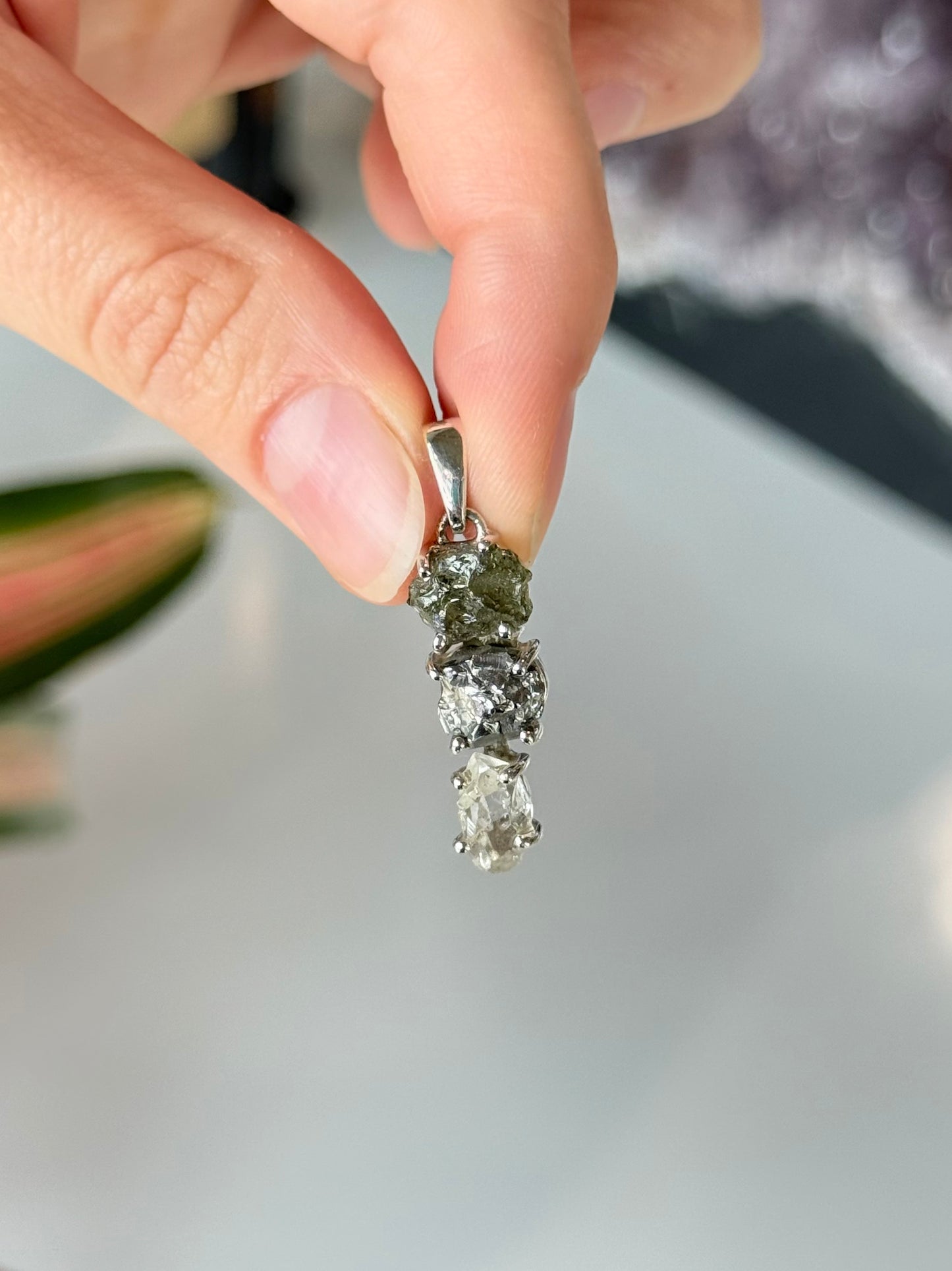 Moldavite, Campo del Cielo & Herkimer Diamond Trilogy Pendant