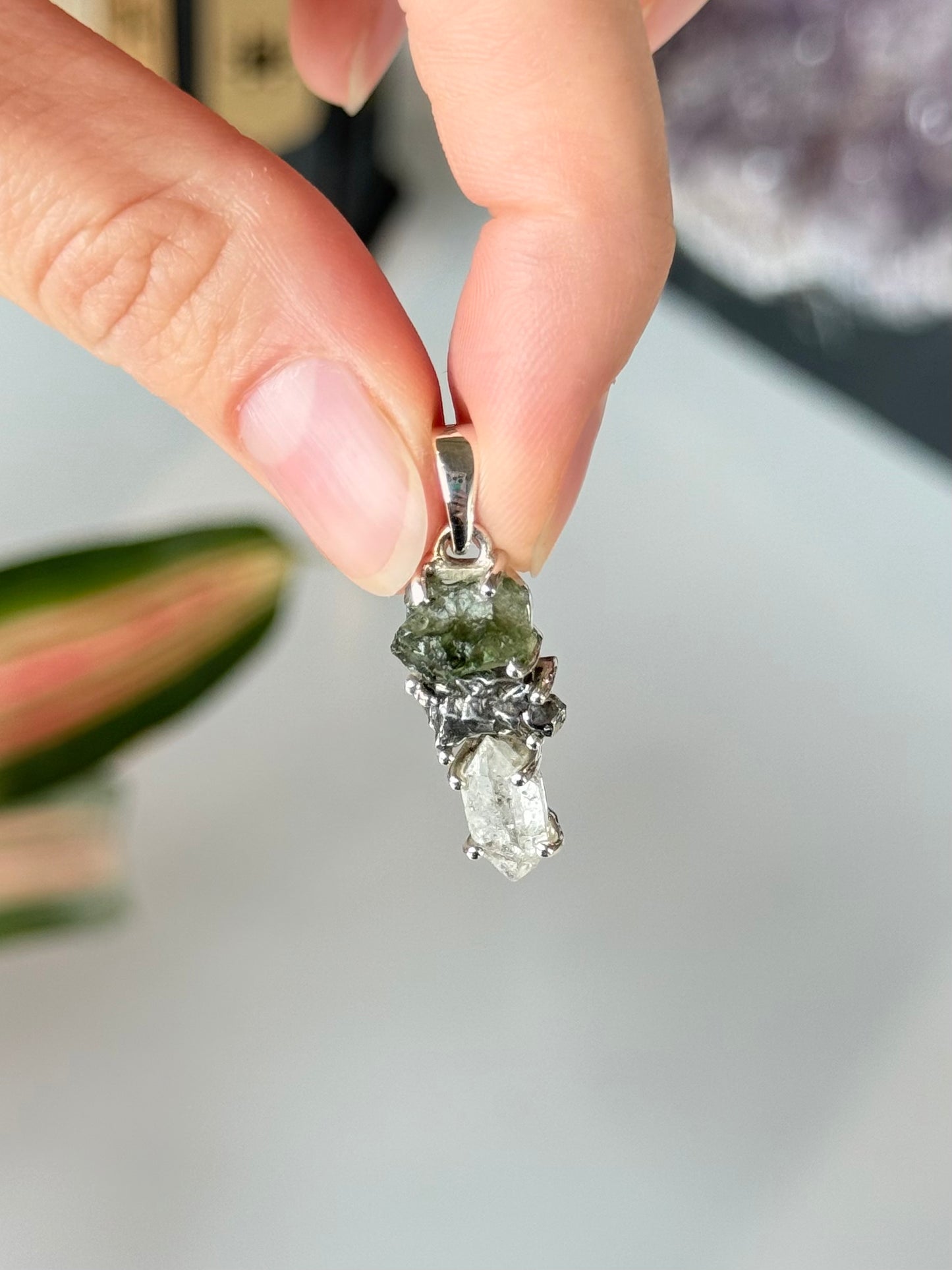 Moldavite, Campo del Cielo & Herkimer Diamond Trilogy Pendant