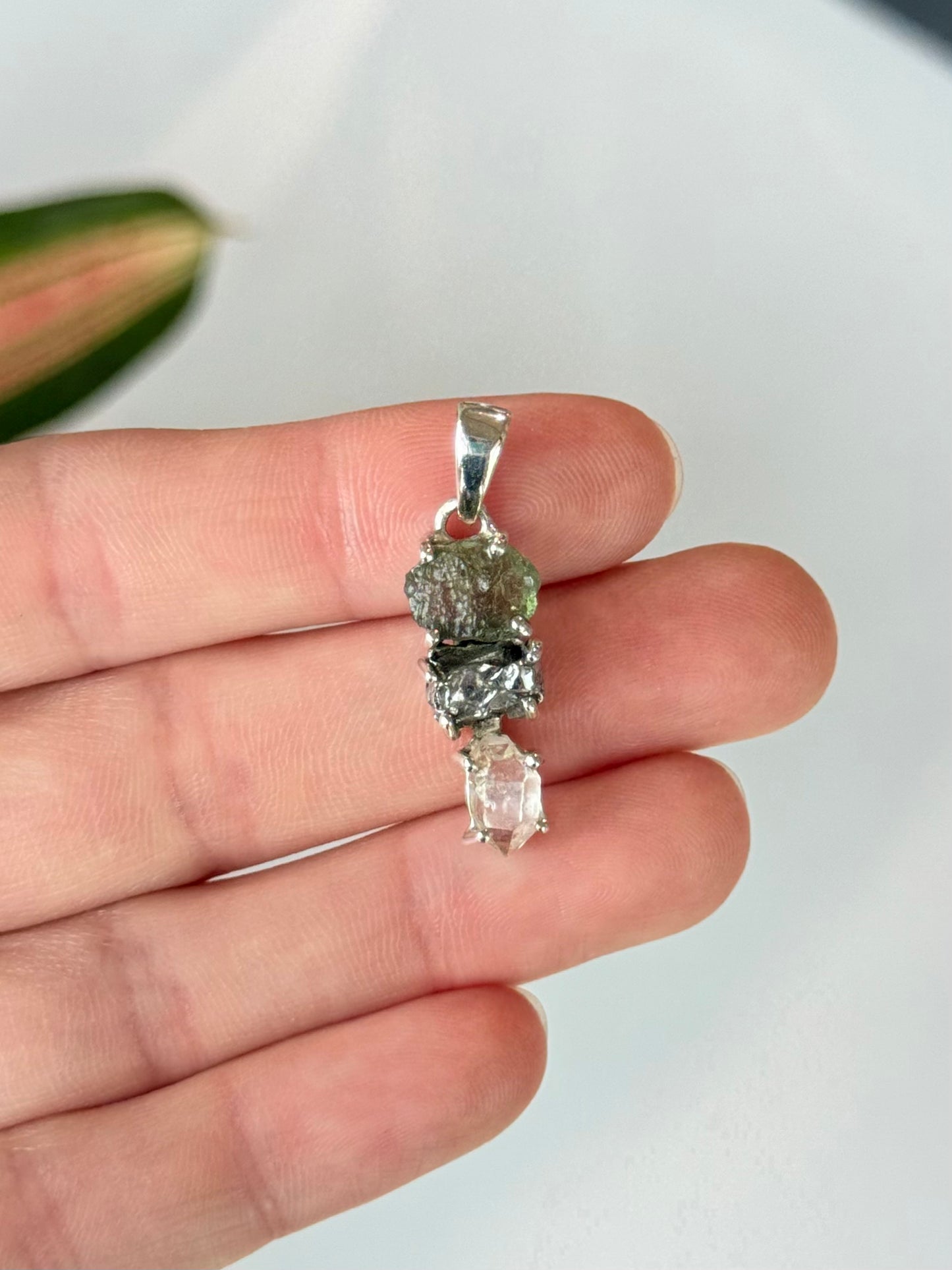 Moldavite, Campo del Cielo & Herkimer Diamond Trilogy Pendant