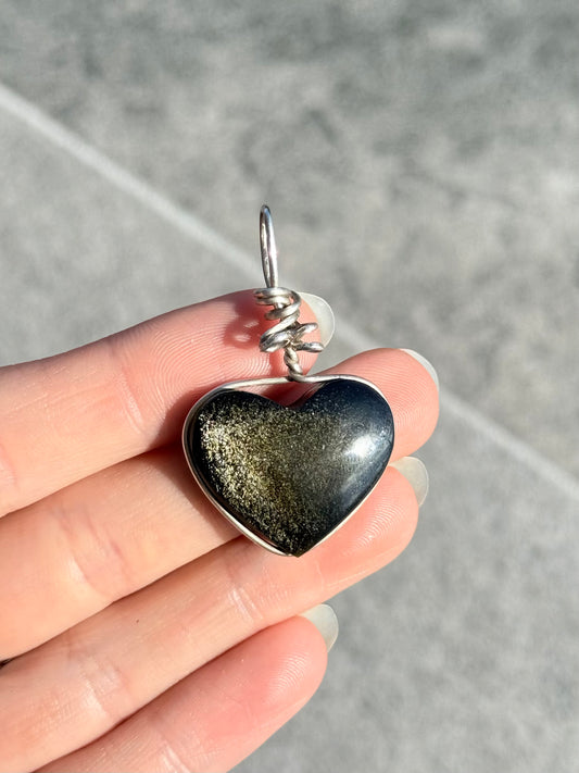 Sheen Obsidian Heart Pendant ( Silver 925 Wire )