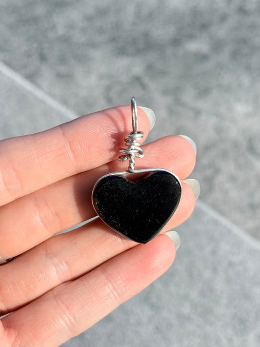 Sheen Obsidian Heart Pendant ( Silver 925 Wire )