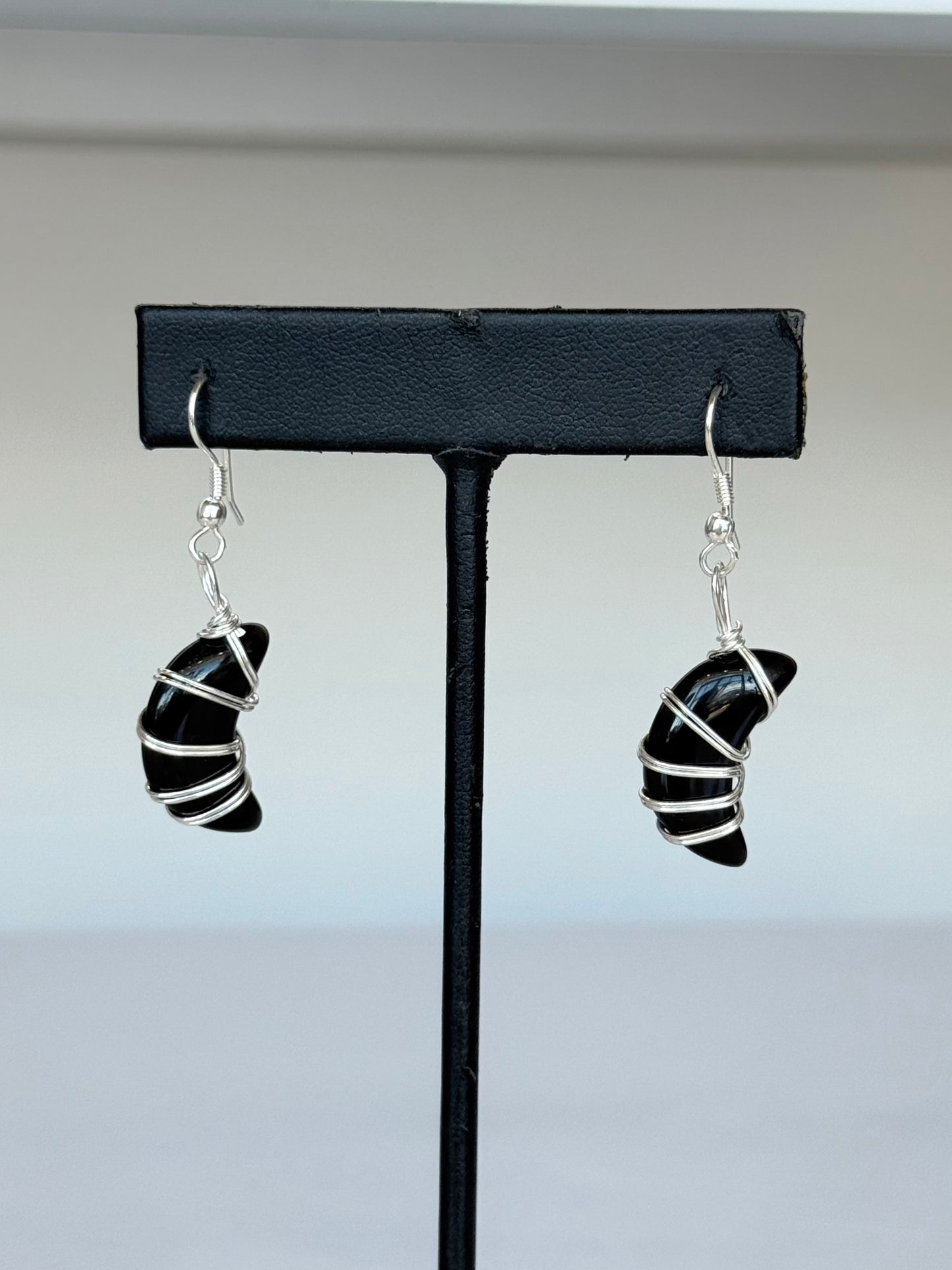 Black Obsidian Moon Earrings