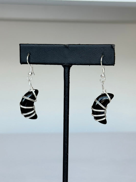 Black Obsidian Moon Earrings