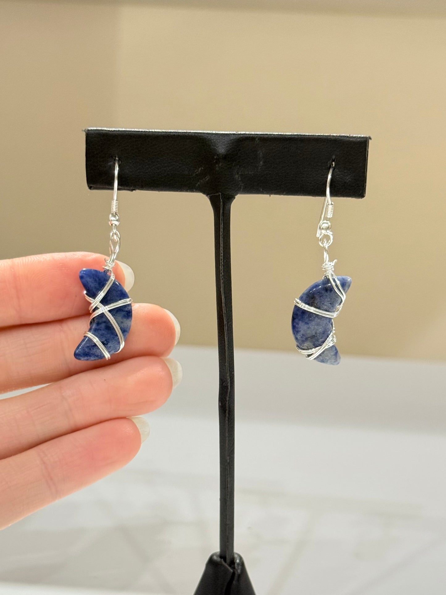 Sodalite Moon Earrings