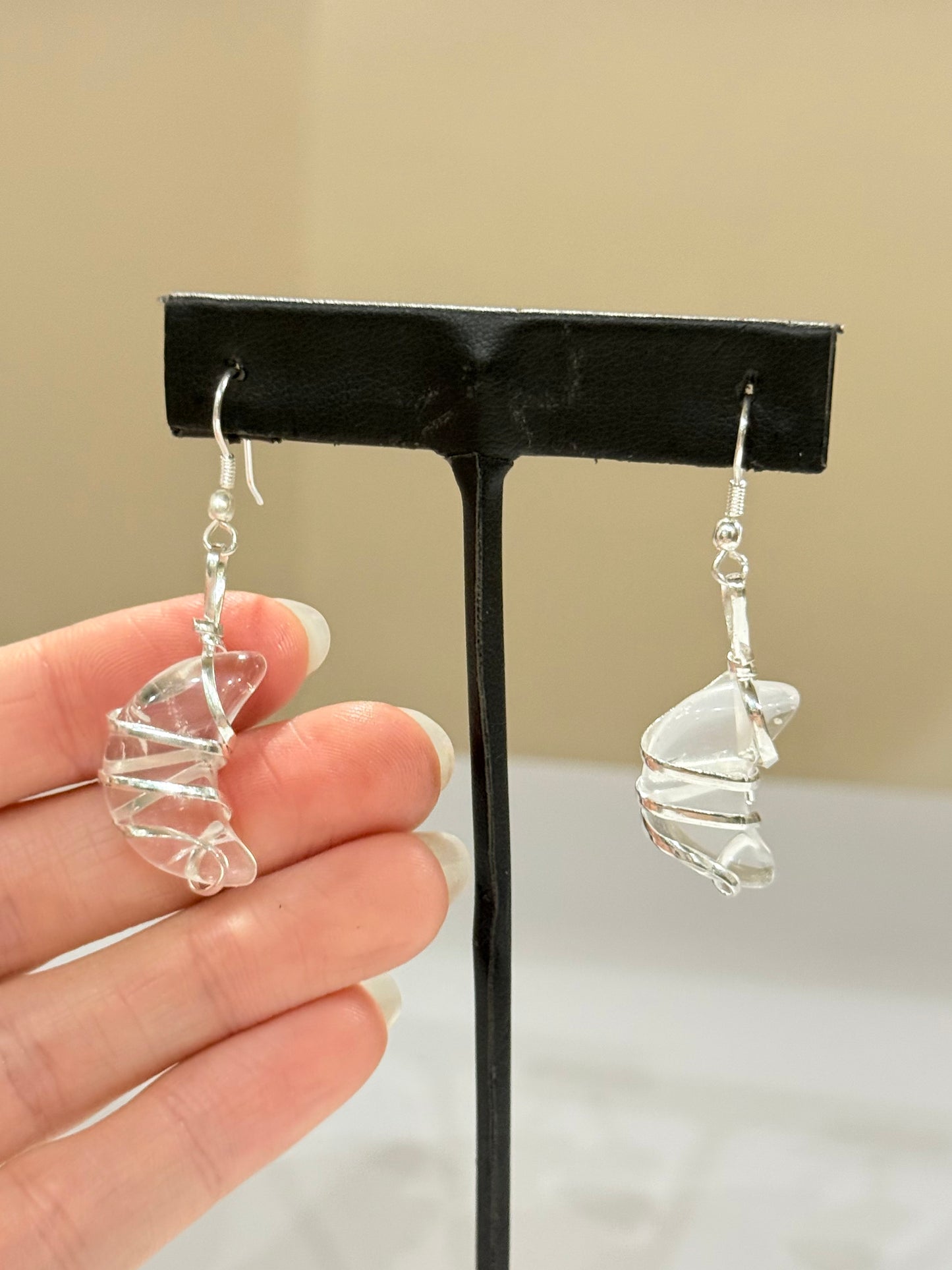 Clear Quartz Moon Earrings