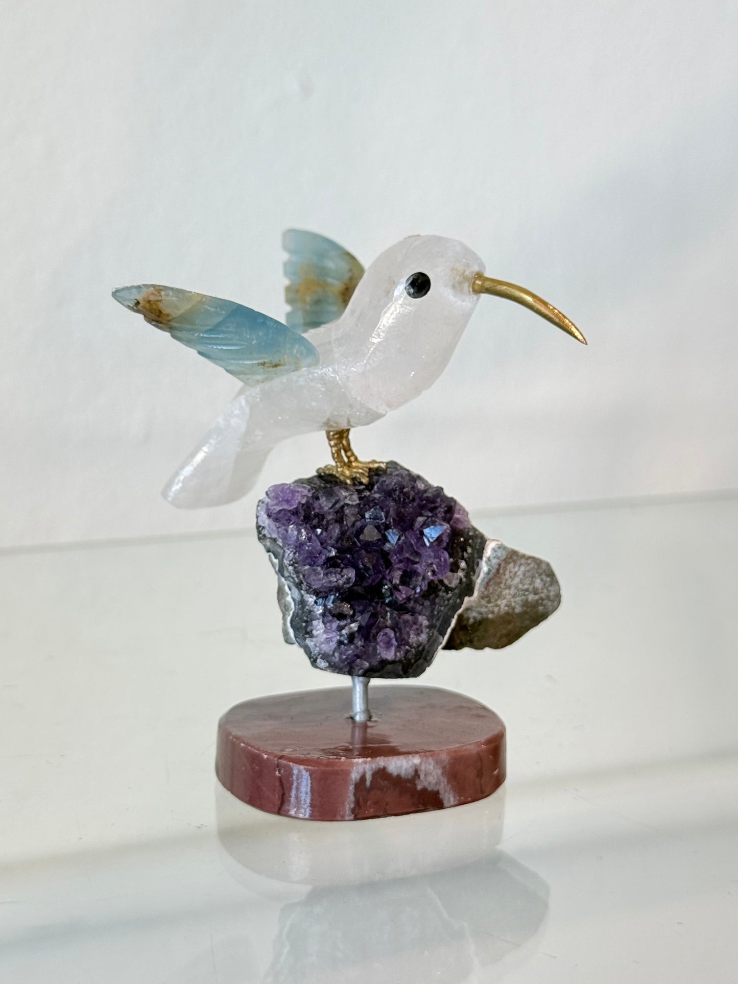 Colibrí de Cuarzo Cristal, Ónix Azul y Amatista | Clear Quartz, Blue Onyx and Amethyst Hummingbird