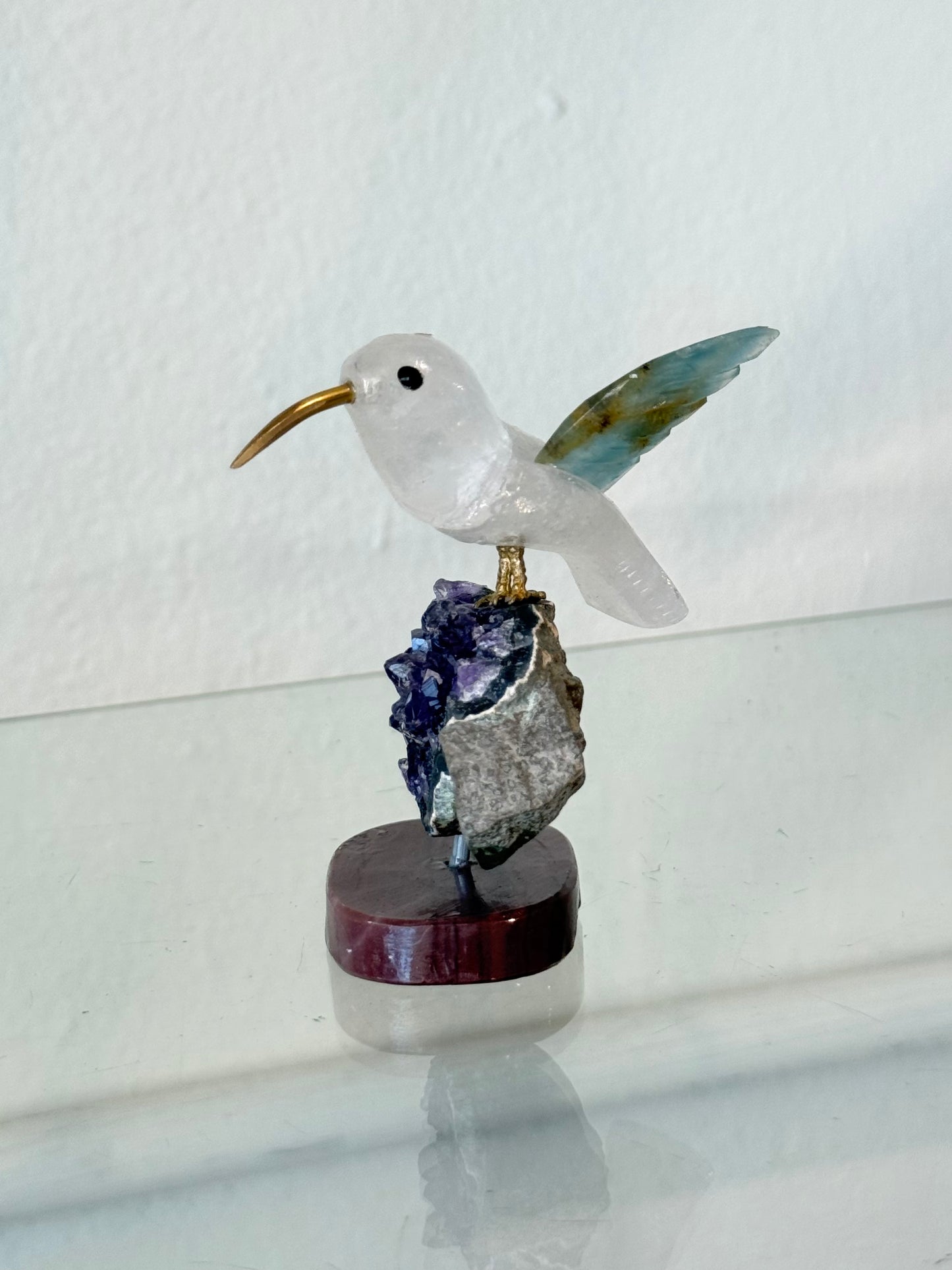 Colibrí de Cuarzo Cristal, Ónix Azul y Amatista | Clear Quartz, Blue Onyx and Amethyst Hummingbird