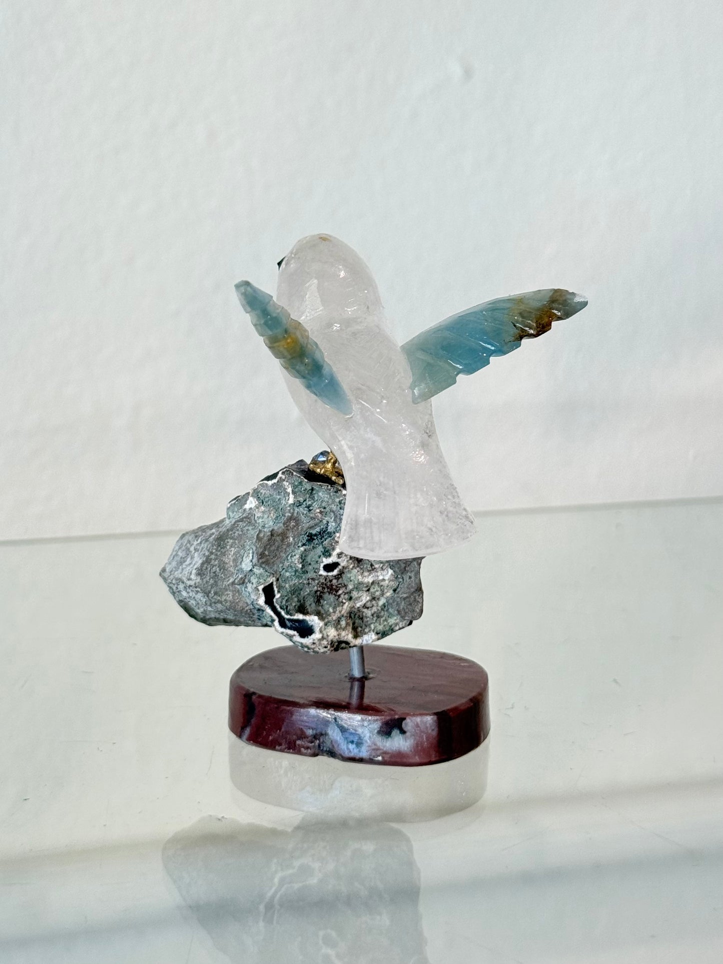 Colibrí de Cuarzo Cristal, Ónix Azul y Amatista | Clear Quartz, Blue Onyx and Amethyst Hummingbird