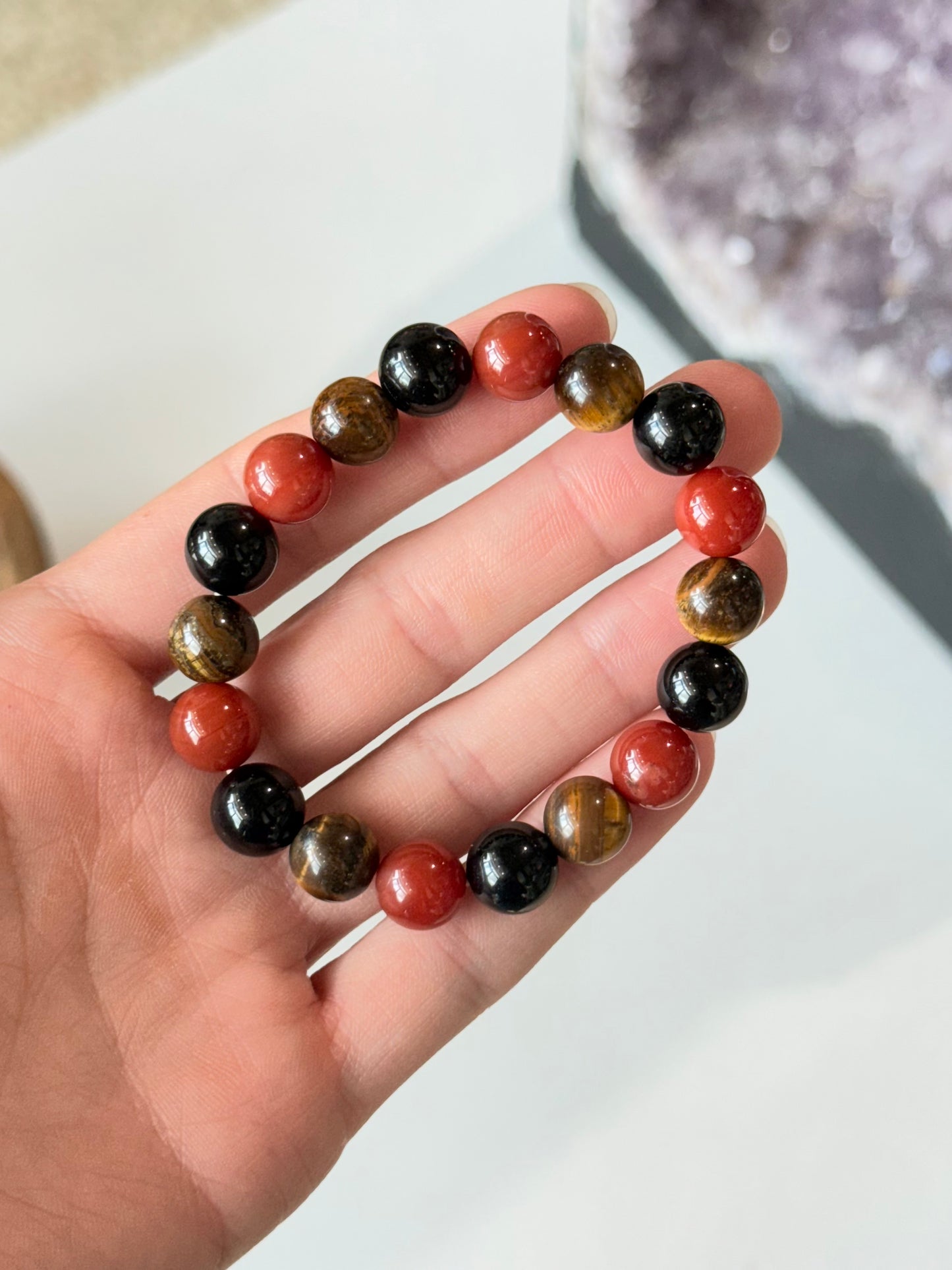 Obsidian | Yellow Tiger Eye | Carnelian - 10mm Bracelet