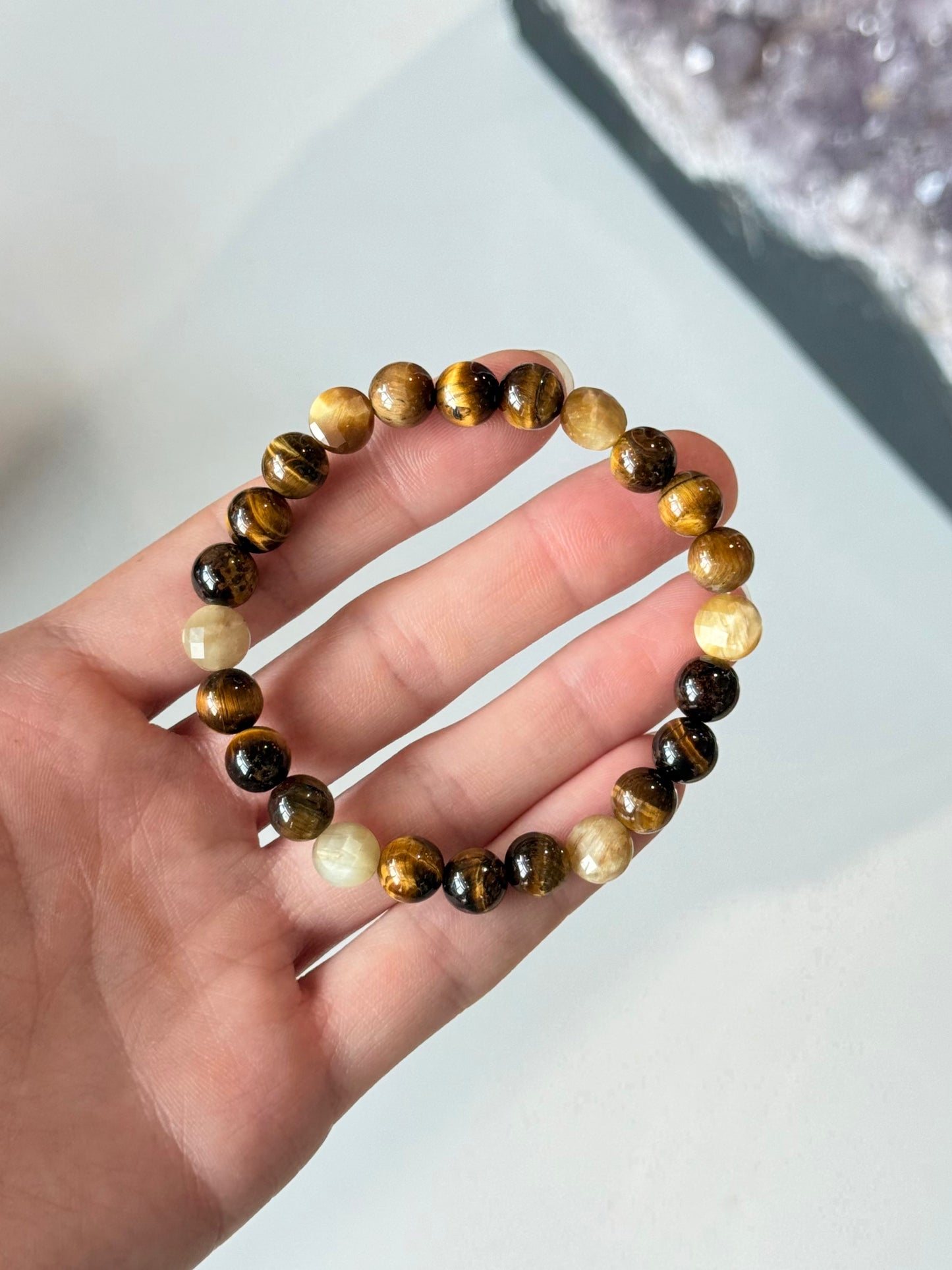 Yellow Tiger Eye & Faceted Golden Tiger Eye - 8mm Bracelet