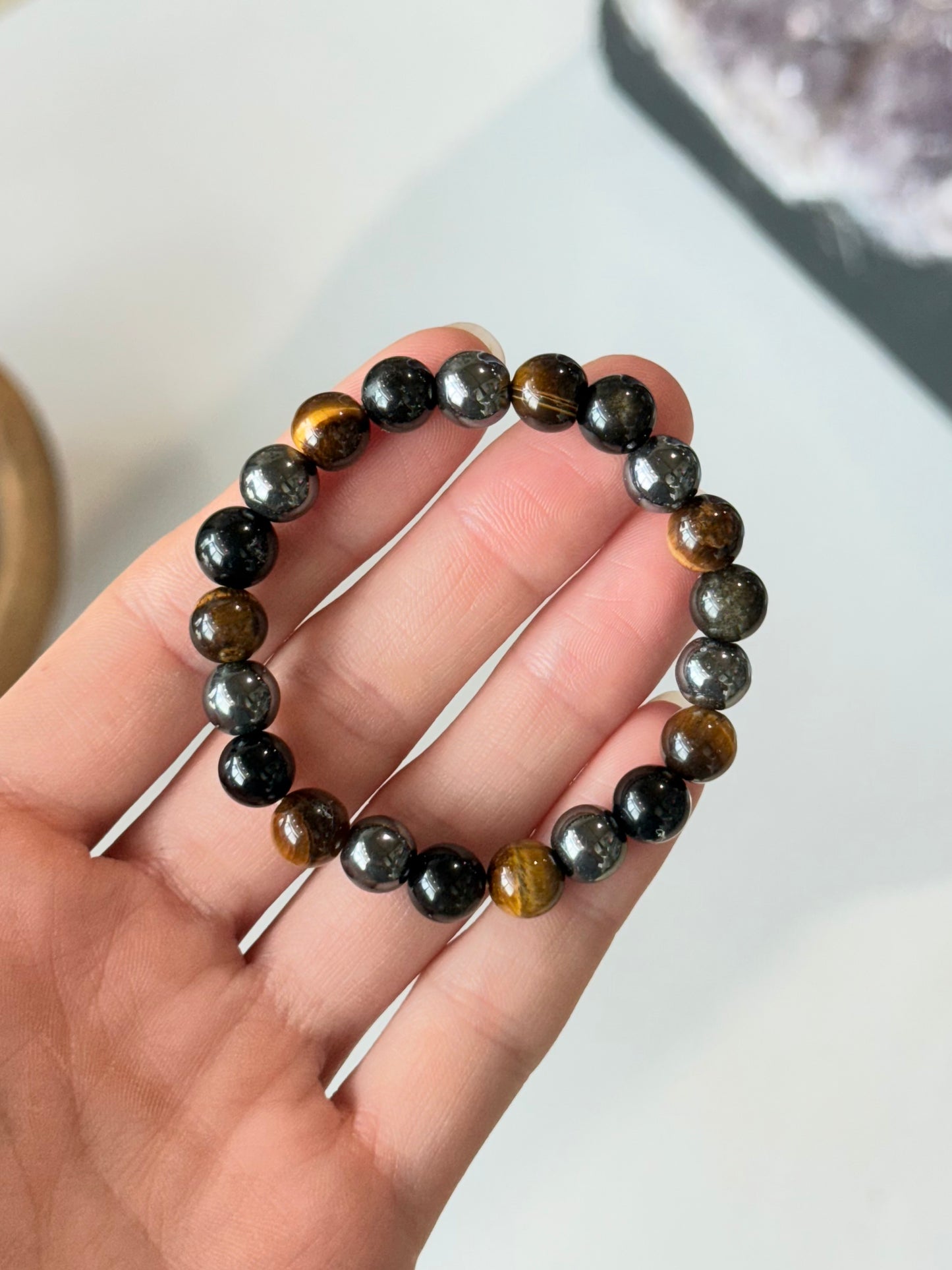 Obsidian | Yellow Tiger Eye | Hematite - 8mm Bracelet