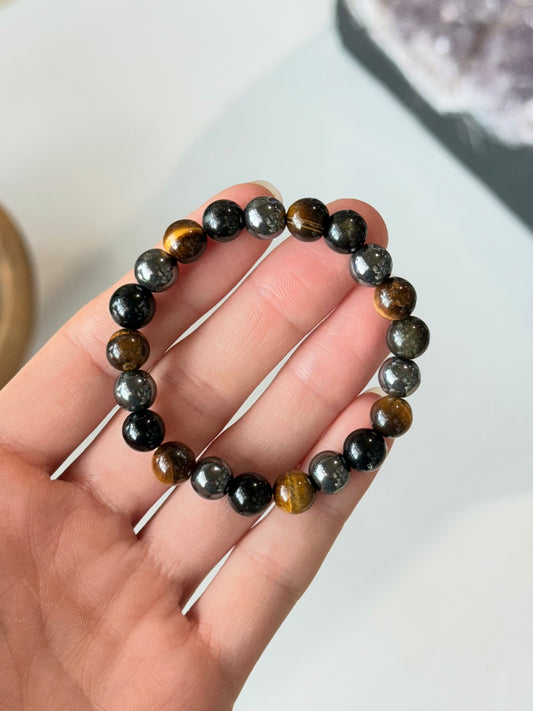 Obsidian | Yellow Tiger Eye | Hematite - 8mm Bracelet