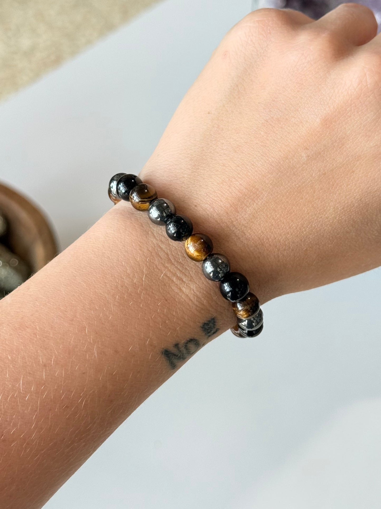 Obsidian | Yellow Tiger Eye | Hematite - 8mm Bracelet