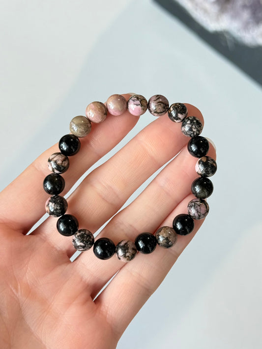 Rhodonite & Obsidian - 8mm Bracelet