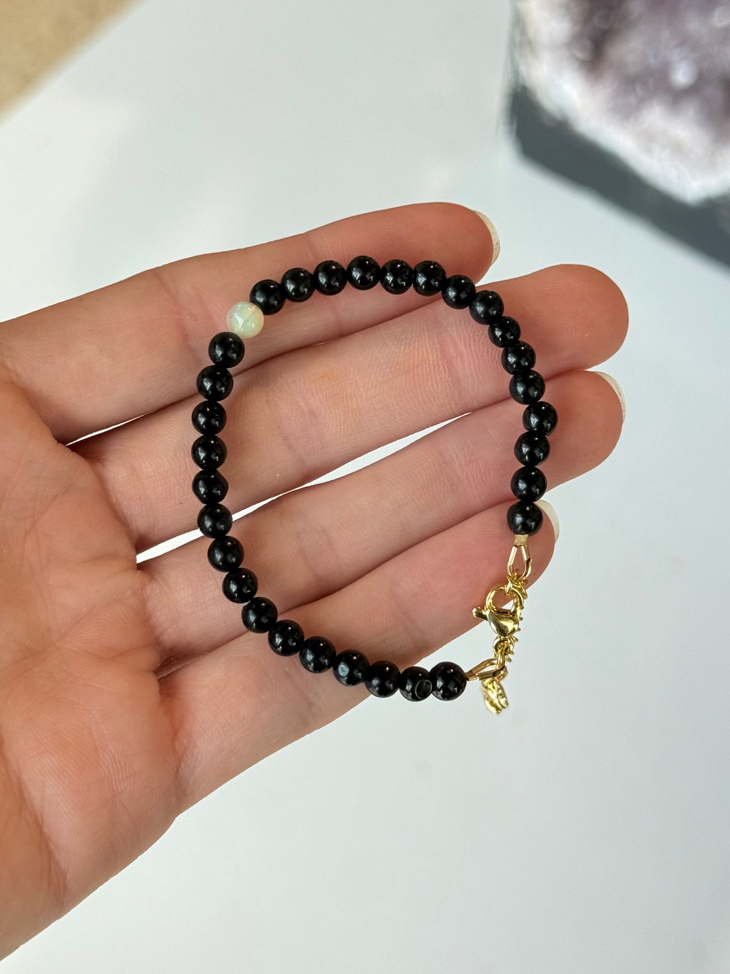 Onyx & Center Ethiopan Opal Bracelet