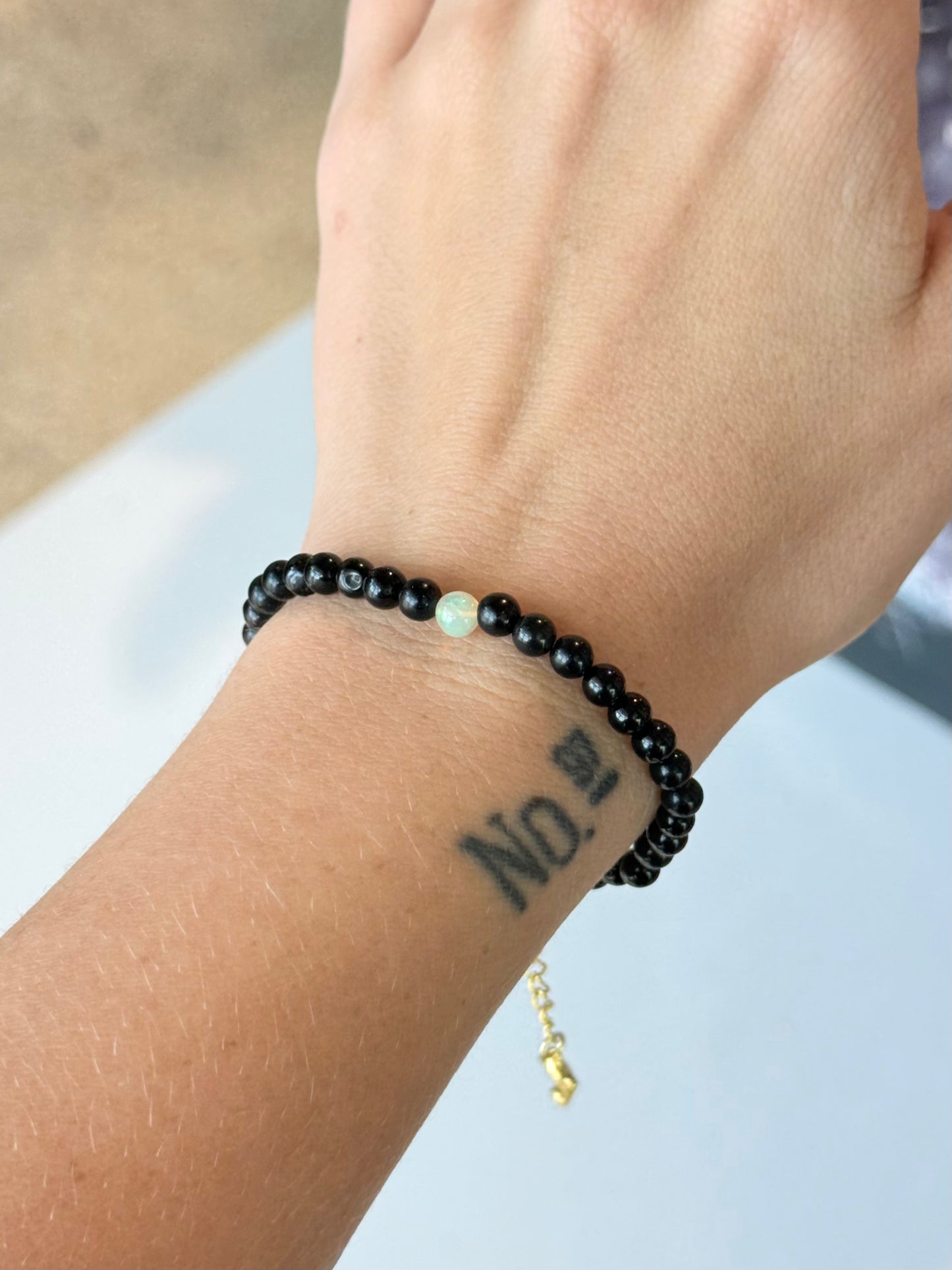 Onyx & Center Ethiopan Opal Bracelet
