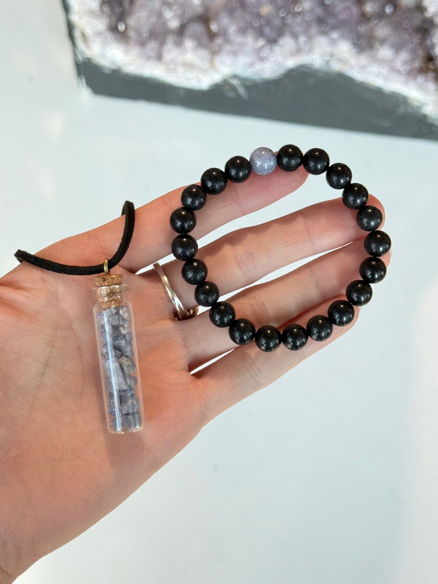 Tanzanite Necklace & Shungite | Shungite Bracelet - Set