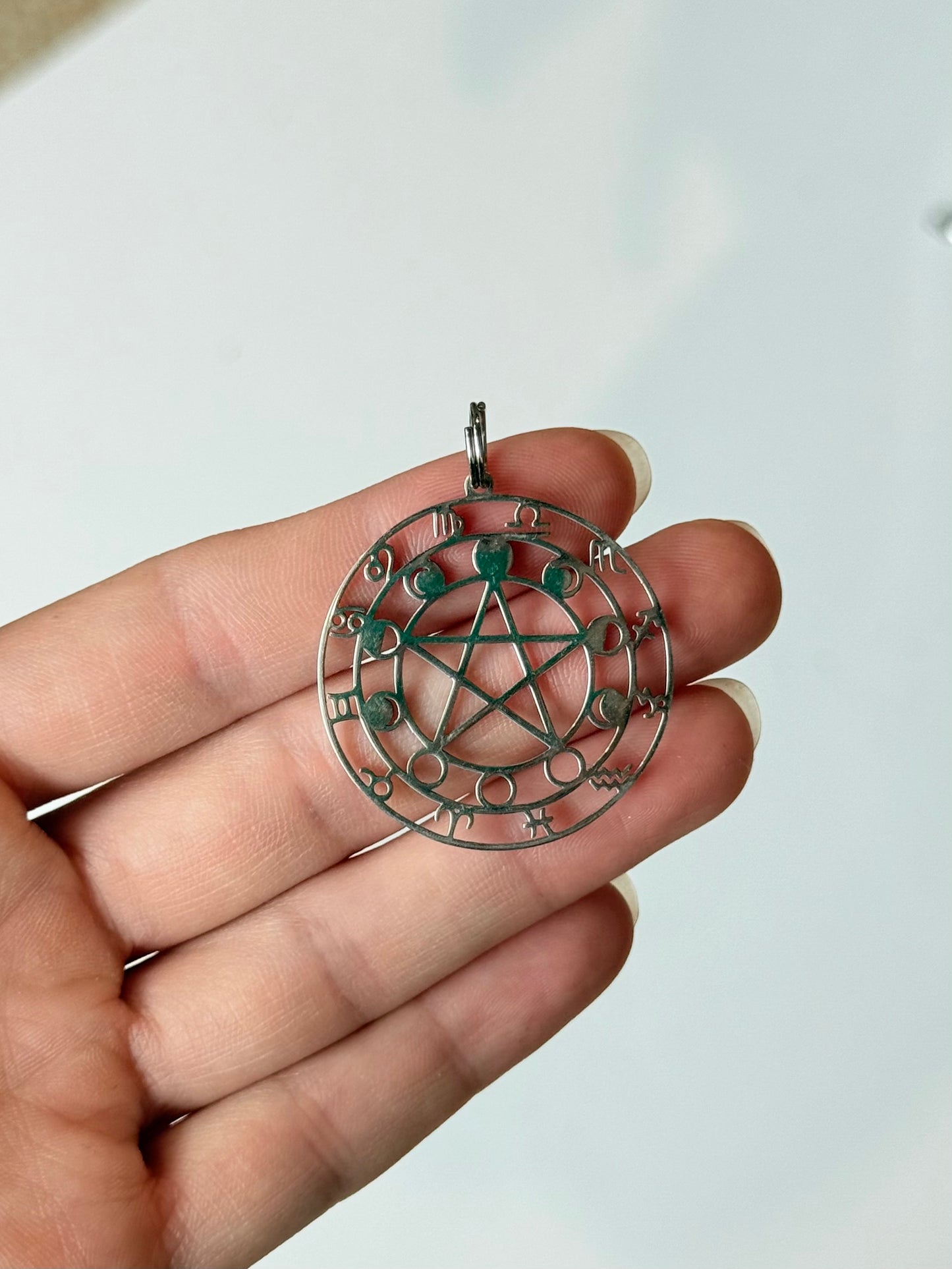 Zodiac Moon Phase Pentagram Pendant - Stainless Steel