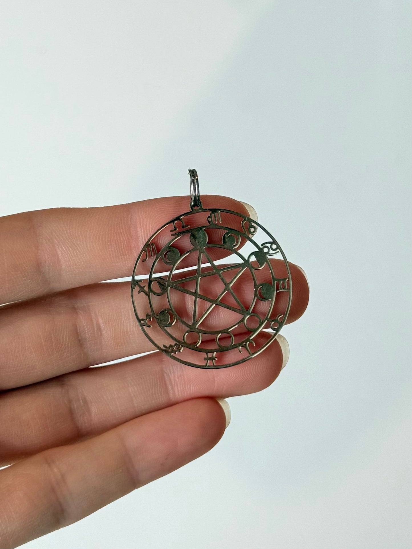 Zodiac Moon Phase Pentagram Pendant - Stainless Steel