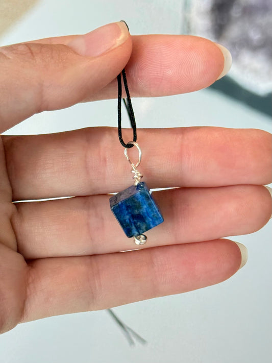 Lapis Lazuli Cube Pendant - Silver 925 ( Wire )