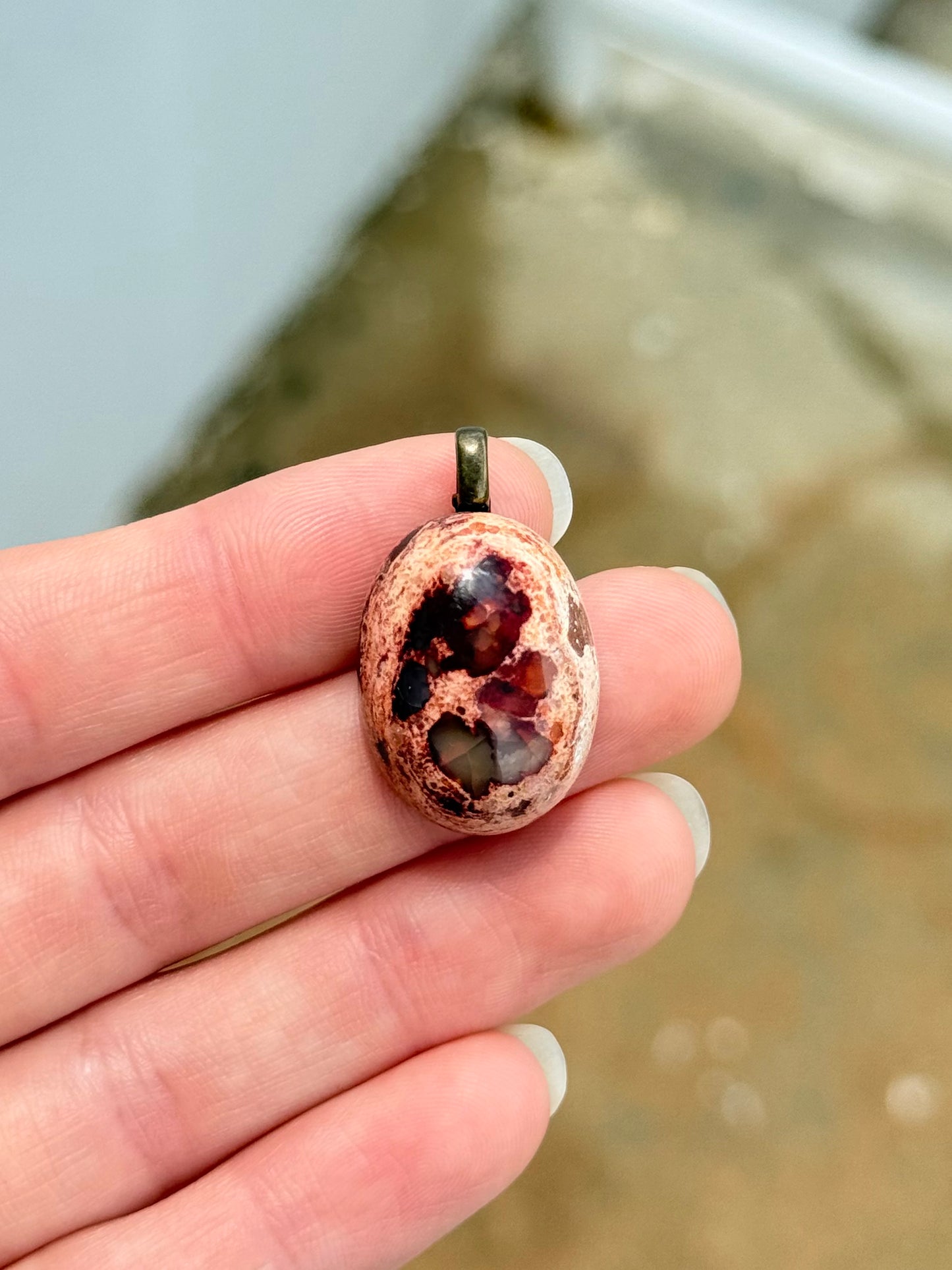Fire Agate on Matrix Cabochon Pendant