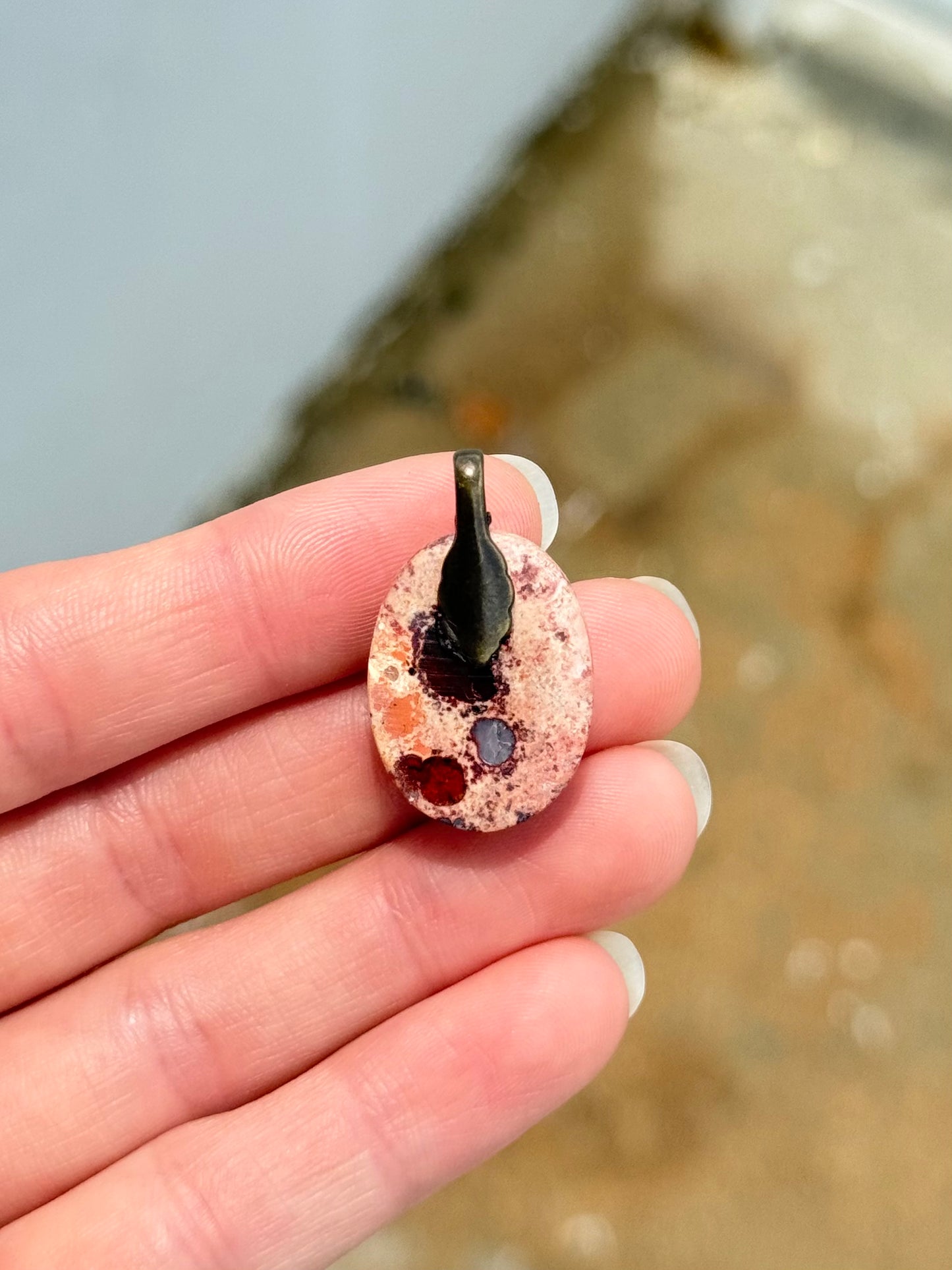 Fire Agate on Matrix Cabochon Pendant