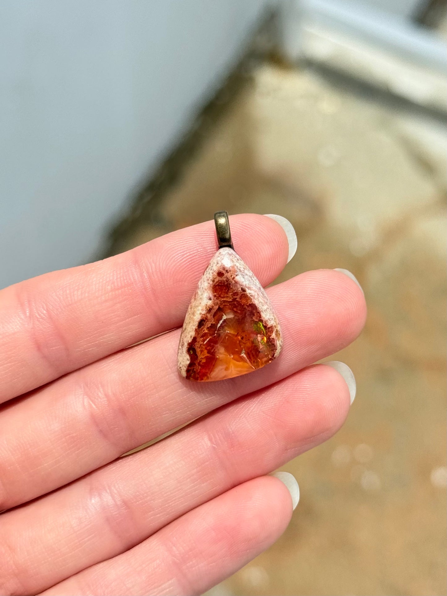 Fire Agate on Matrix Cabochon Pendant