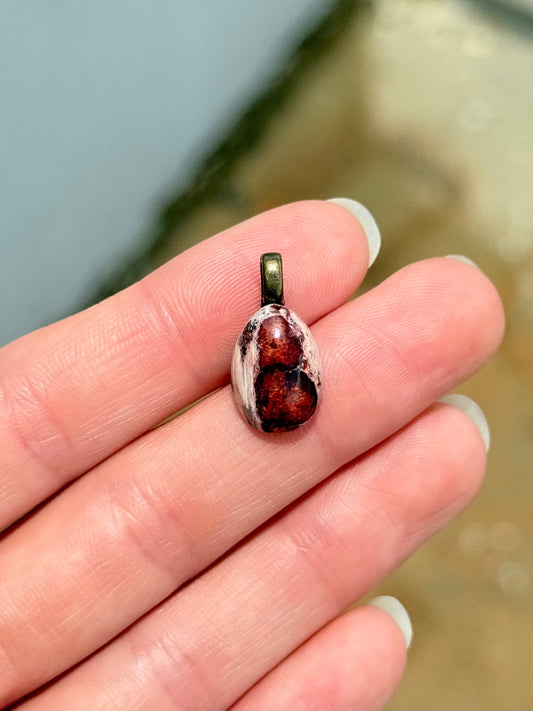 Fire Agate on Matrix Cabochon Pendant