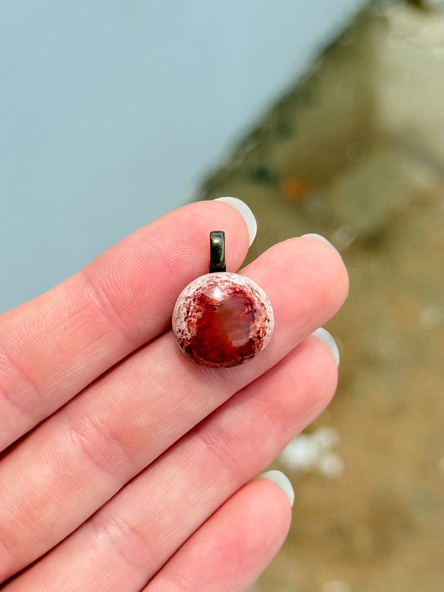 Fire Agate on Matrix Cabochon Pendant