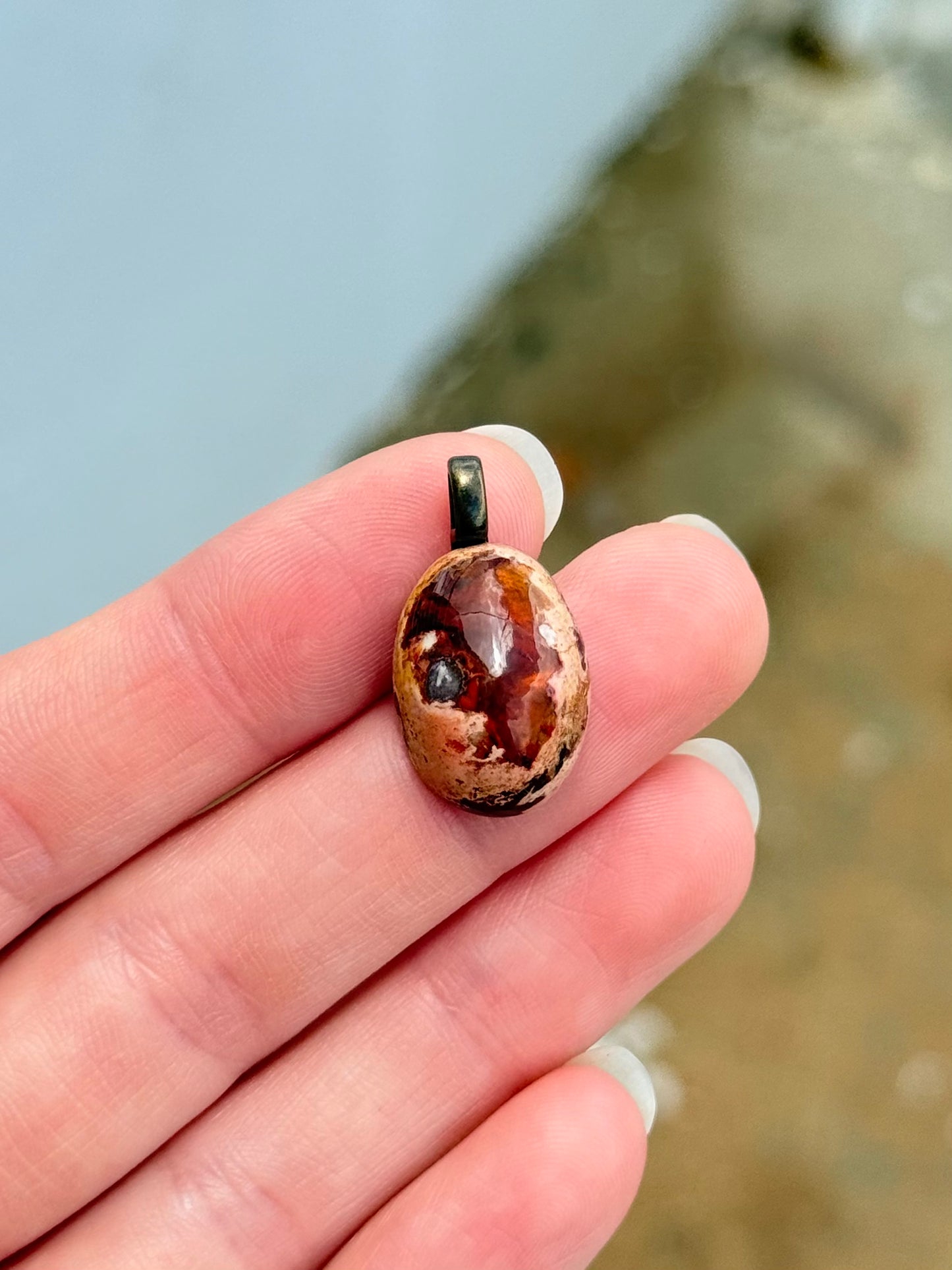Fire Agate on Matrix Cabochon Pendant