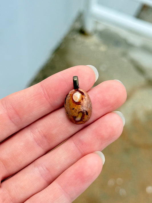 Fire Agate on Matrix Cabochon Pendant