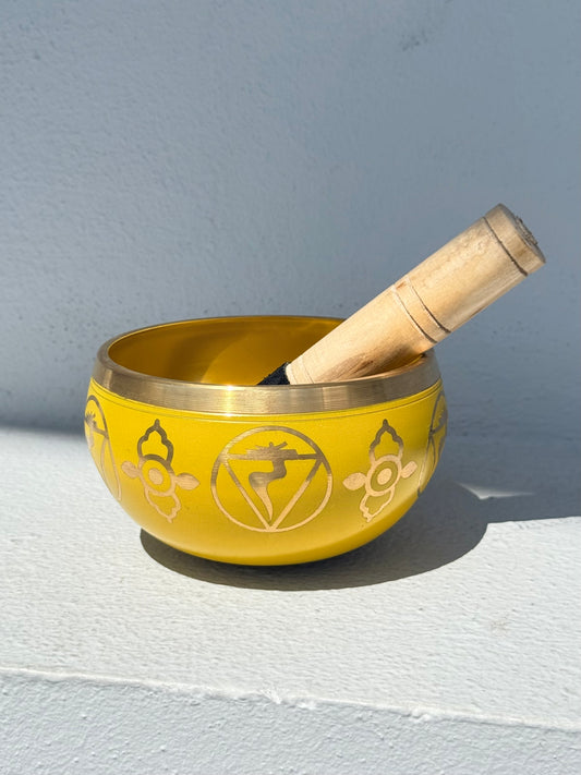 Cuenco tibetano amarillo-Chakra del plexo solar (Manipura), con mazo | Yellow Tibetan Singing Bowl - Solar Plexus Chakra (Manipura), with Mallet