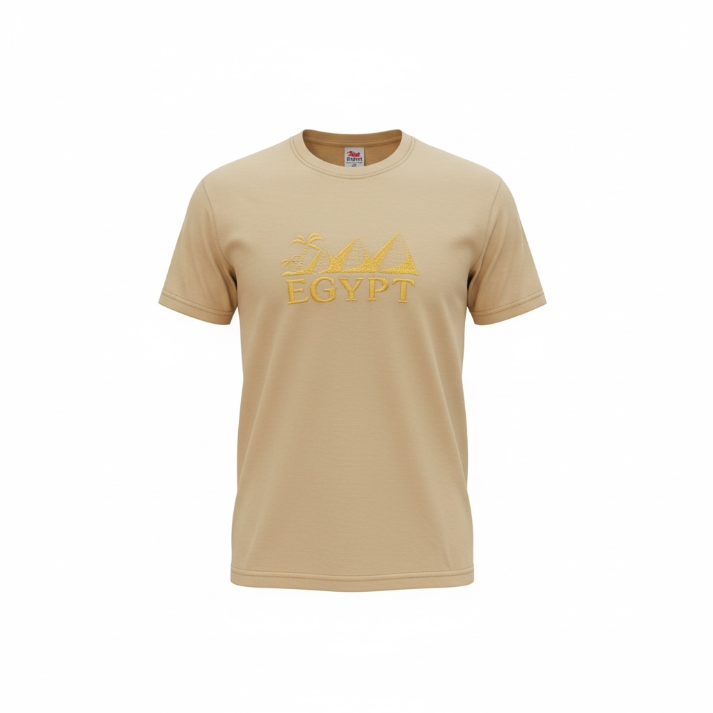 Egypt Gold Embroidered T-Shirt – Nude 100% Cotton