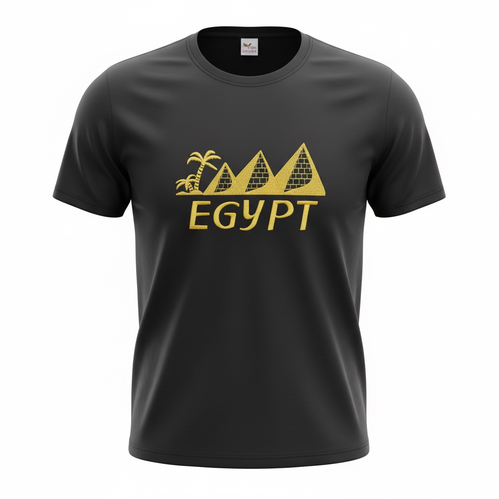 Egypt Pyramid Embroidered T-Shirt - Black 100% Cotton