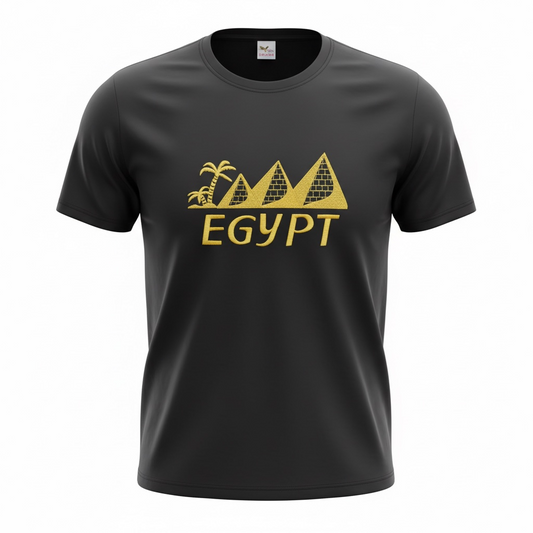 Egypt Pyramid Embroidered T-Shirt - Black 100% Cotton