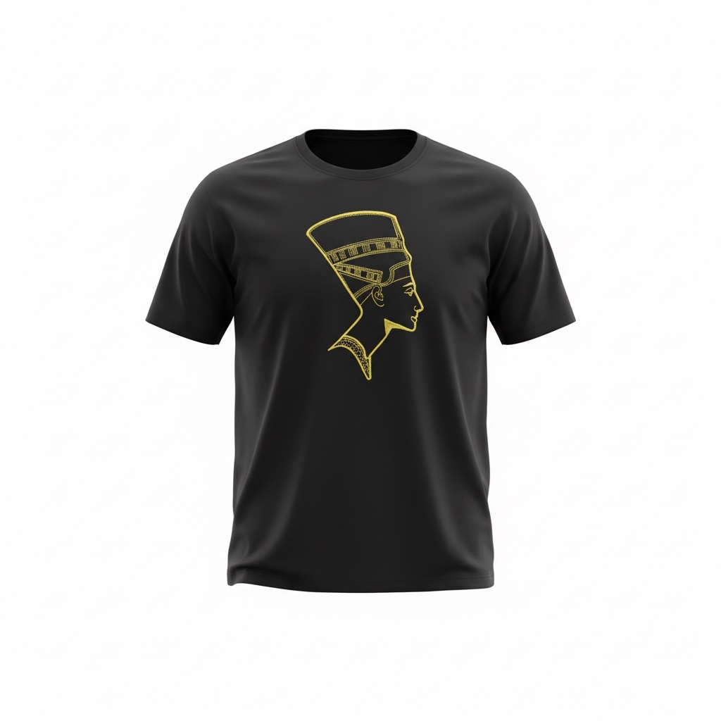 Nefertiti Embroidered T-Shirt – Black 100% Cotton