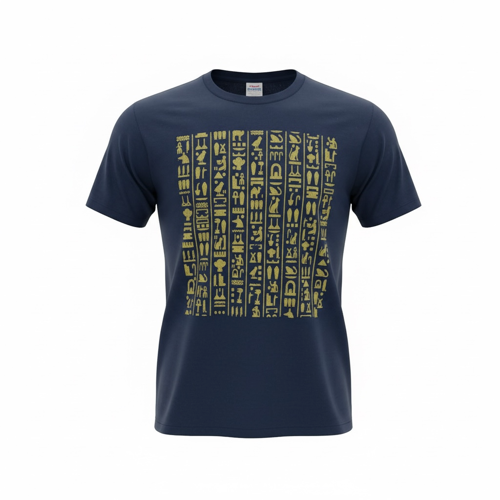 Egyptian Hieroglyphic Alphabet Navy Blue T-Shirt 100% Cotton