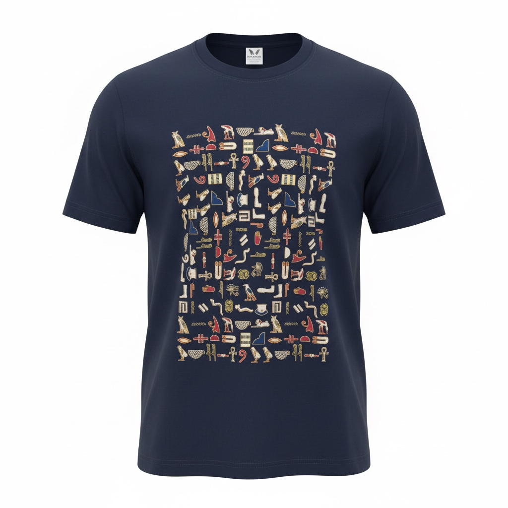 Egypt Hieroglyphic Symbols T-Shirt – Navy 100% Cotton