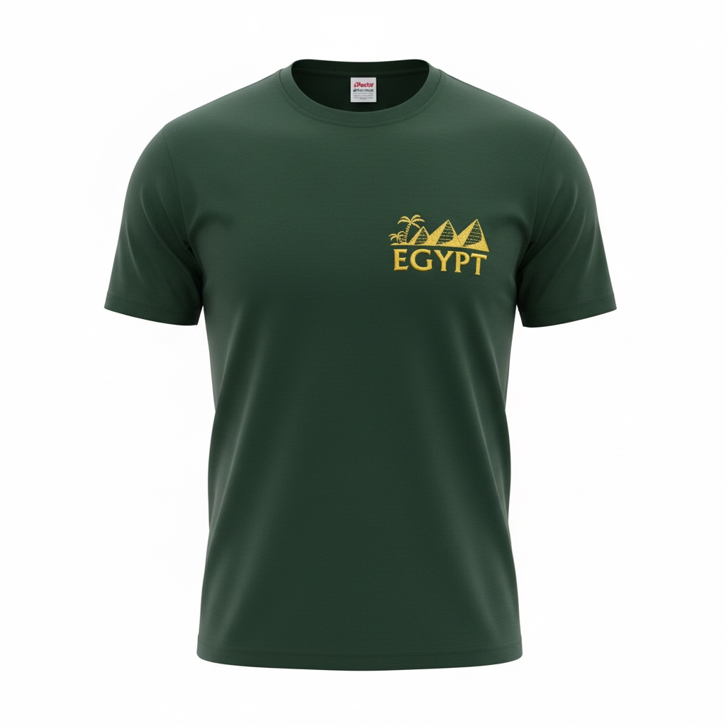 Egypt Gold Embroidered T-Shirt – Green 100% Cotton