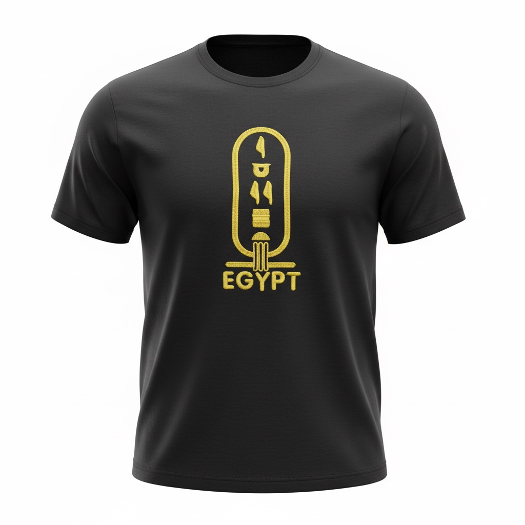 Egypt Cartouche Embroidered T-Shirt – Black 100% Cotton