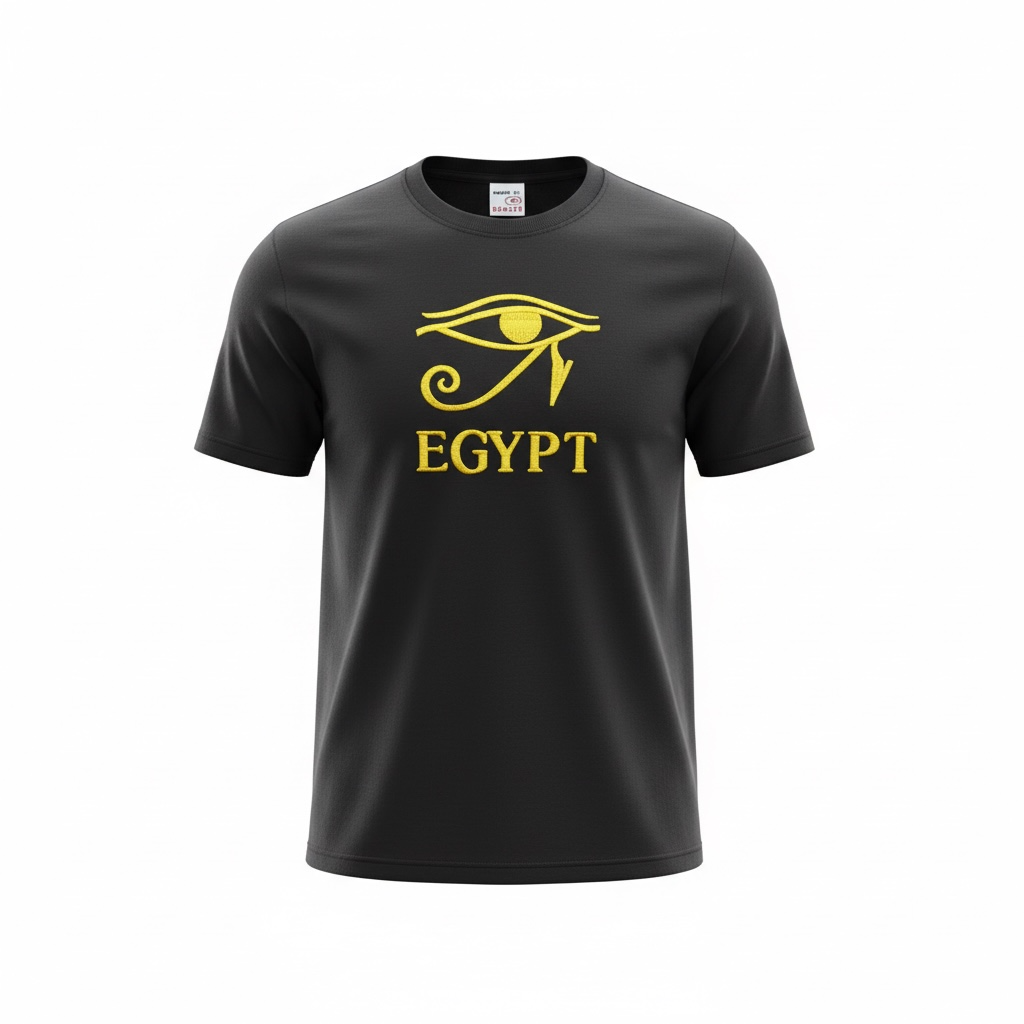 Eye of Horus Embroidered T-Shirt – Black 100% Cotton