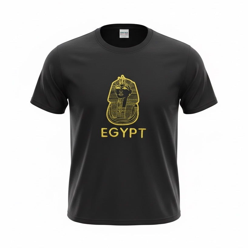 Tutankhamun Embroidered T-Shirt – Black 100% Cotton