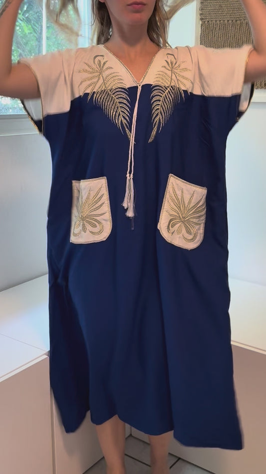 Blue & White Short Sleeve 100% Cotton Dress